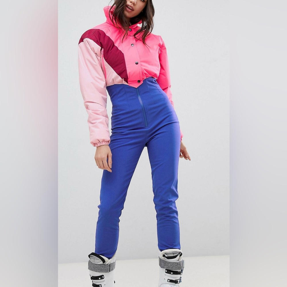 Ski jumpsuit in color block with funnel neck